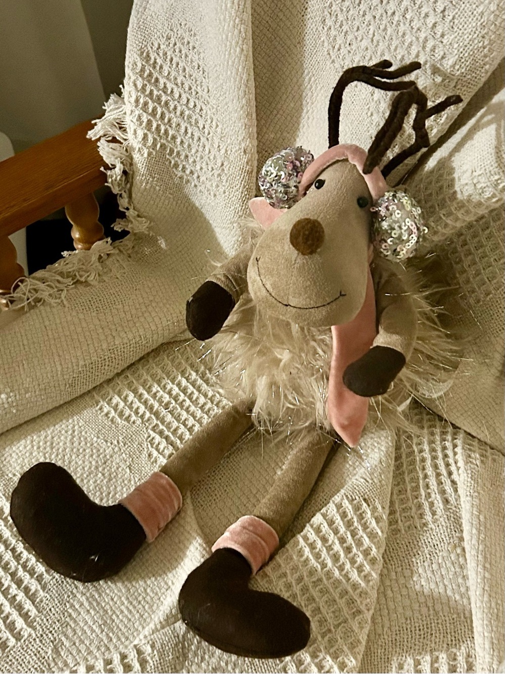 Plush sparkly Reindeer Doll - Pink & brown